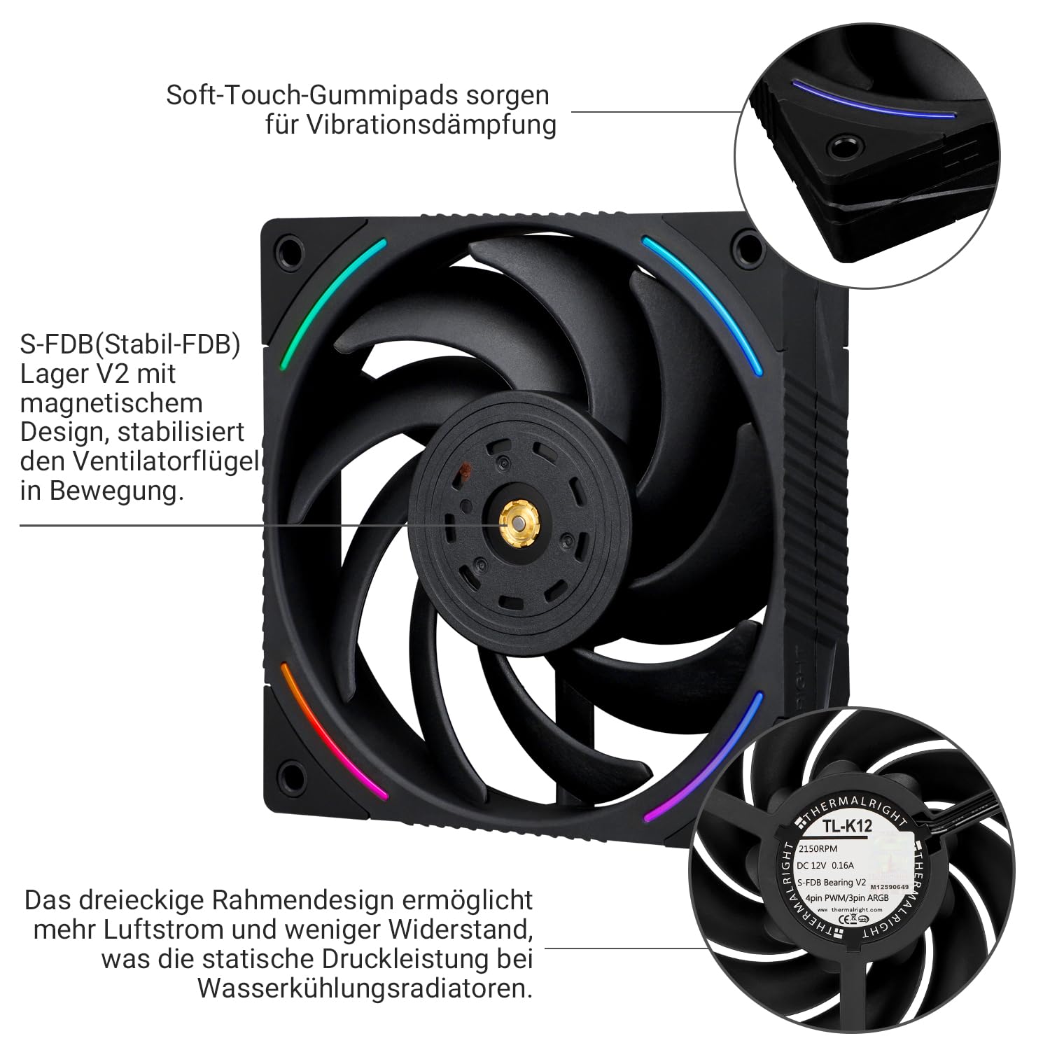 THERMALRIGHT TL-K12 120mm Wentylator chłodzący procesor, wentylator obudowy komputera, 4PIN PWM sterowanie, 2150 obr./min, wentylator PC z łożyskami S-FDB, wentylator ciśnieniowy (Czarny)