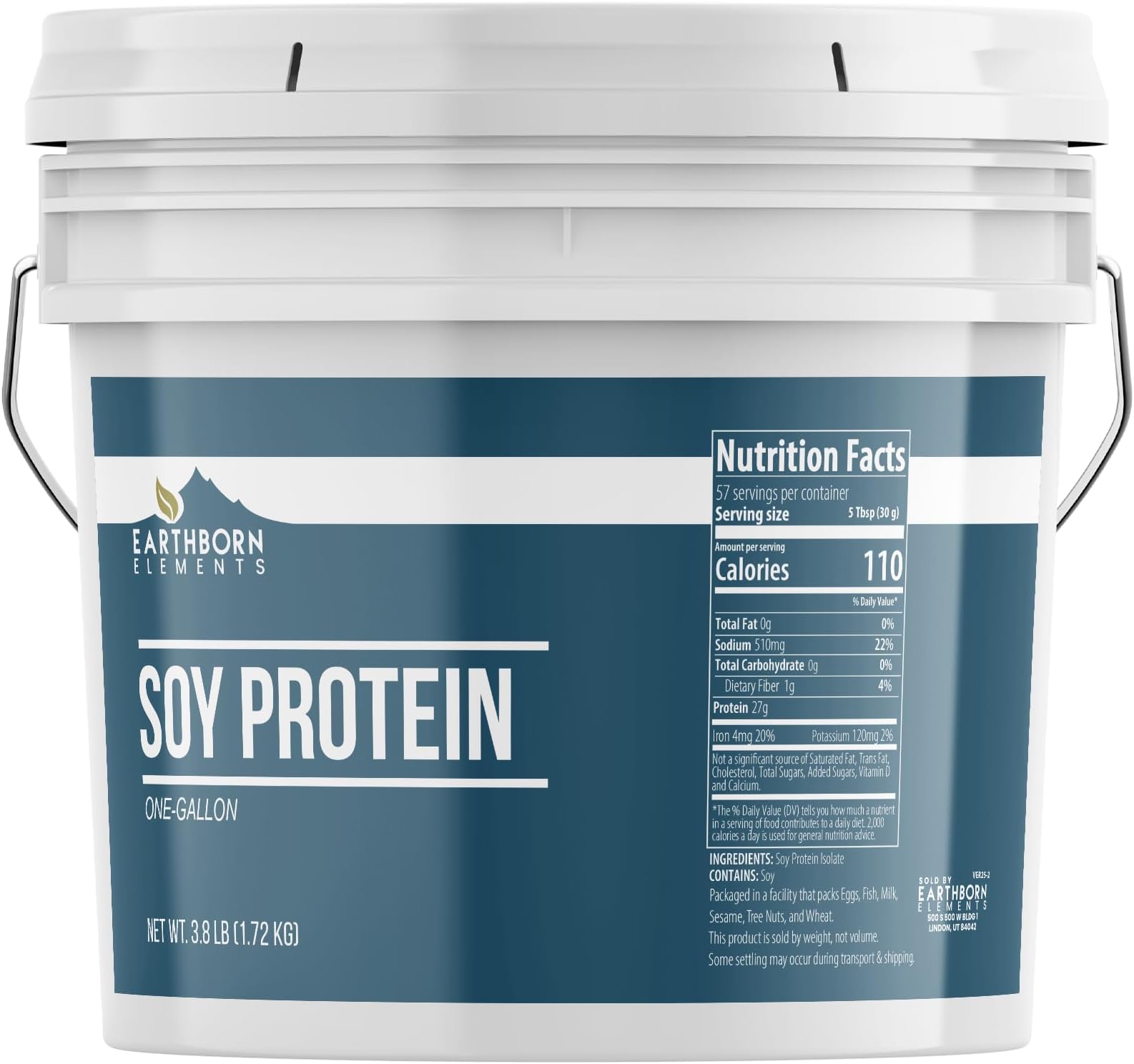 Earthborn Elements Soy Protein Powder1 Gallon Bucket, Always Pure, Smoothies & Shakes (3.8 Pounds)