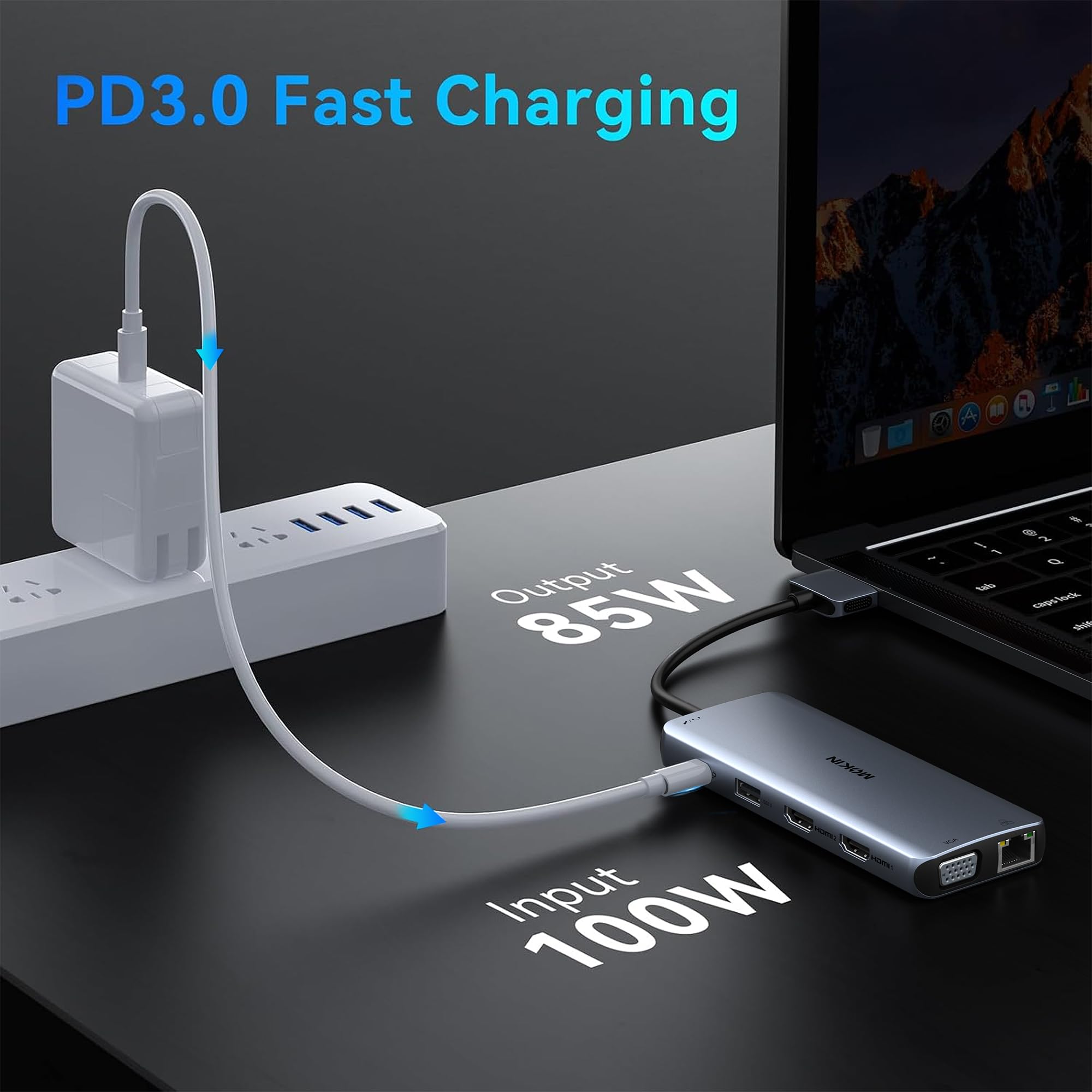 MOKiN Stacja dokująca USB C MacBook Pro adapter z podwójnym monitorem, 12 w 1 adapter USB C do podwójnego HDMI 4K 60 Hz VGA Ethernet AUX 2USB 2.0+2USB 3.0 SD/TF czytnik kart 100 W PD ładowanie MacBook