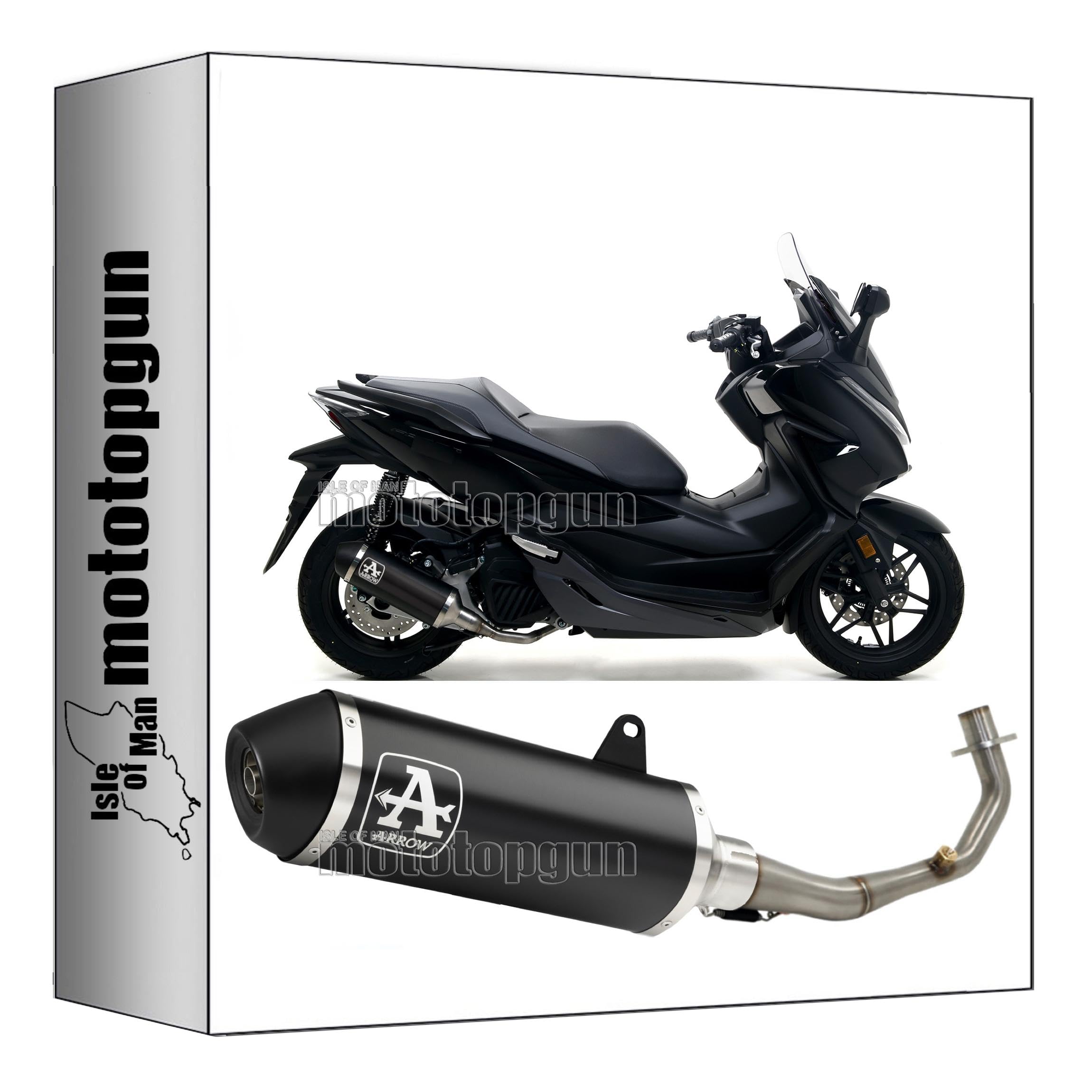 tubo de escape completo homologado open arrow urban de aluminio negro con fondo de acero negro compatible con honda forza 125 2017 2018 2019 2020 mototopgun 53508ann + 53056mi