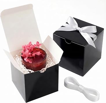 UnicoPak 50 Pack 4x4x4 Black Gift Boxes, Elegant Small Gift Boxes with Lids for Birthday Party Wedding Holiday Christmas, Gift Box for Ornaments Treats Candle Mug Crafting