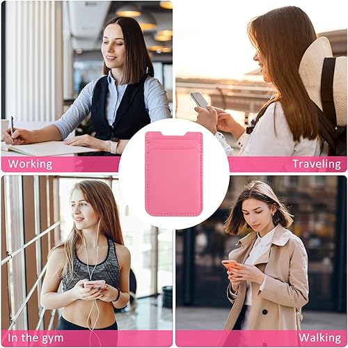 Miniatura 4 de Billetera para teléfono adhesiva, paquete de 3 tarjeteros para teléfono, cartera de cuero adhesiva para tarjetas de crédito con doble bolsillo,