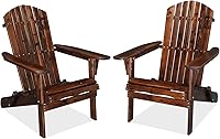 Outvita Folding Adirondack Chairs Set of 2 - 350LBS Weather-Resistant Carbonized Fir Wood Outdoor Lounge Chairs for Patio, Yard, Garden