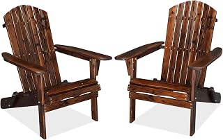 Outvita Folding Adirondack Chairs Set of 2 - 350LBS Weather-Resistant Carbonized Fir Wood Outdoor Lounge Chairs for Patio, Yard, Garden