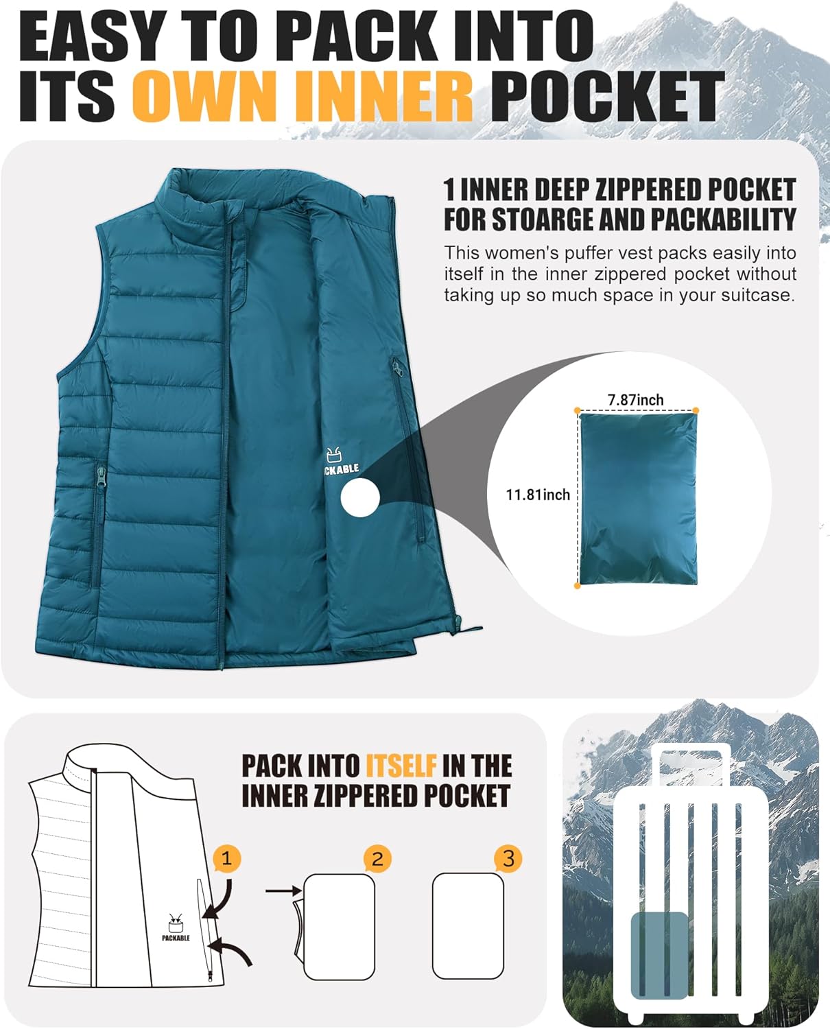 Outdoor Ventures Women's Lightweight Puffer Vest Outerwear Zip Up Warm Sleeveless Winter Jacket Padded Gilet Quilted Coat - Image 5