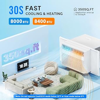 ROVSUN 8000 BTU Inverter Window Air Conditioner with Heat, Remote, 350 ft2