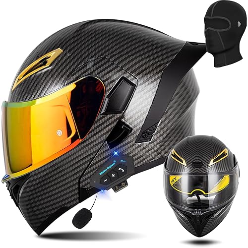 AAREG Unisex Adult Flip-Up Motorcycle Helmet, Carbon Fiber, Anti-Fog Visor, Aerodynamic Design, Integrated Bluetooth, DOT Approved, Sizes S-XXL