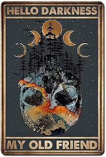 スカル装飾 メタルブリキ看板 レトロ 死のスケルトン HELLO DARKNESS MY OLD FRIEND メタルブリキ看板 バスルームサイン レトロ ファームハウス ホーム トイレ サイン ヴィンテージ ブリキ看板 バー 壁装飾ポスター 8x12インチ