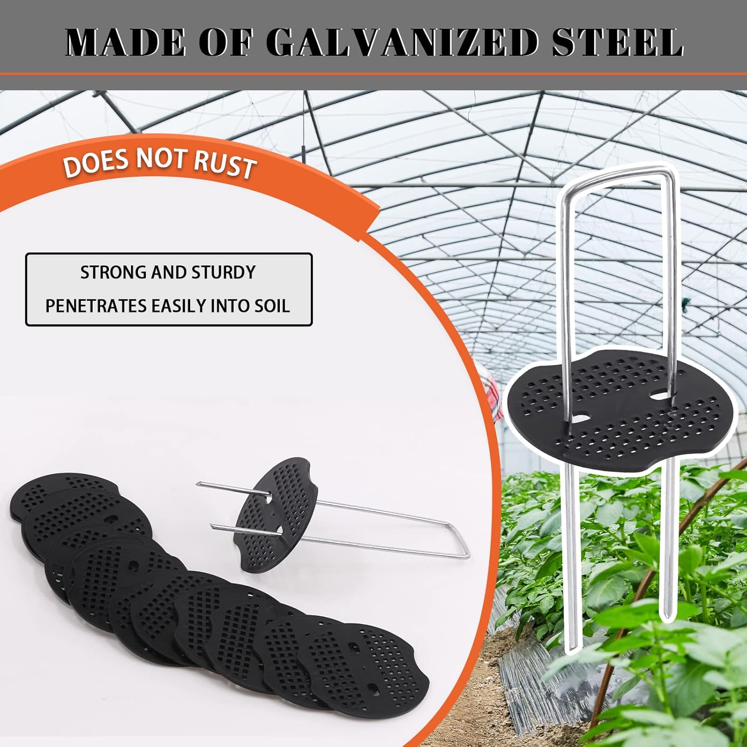 Tanstic 101Pcs Garden Stakes Staples Set, Including 50Pcs 6 Inch Landscape Staples, 50Pcs Gasket with 1Pc Hook Heavy Duty Garden Stakes U-Shaped Landscape Staples for Securing Lawn Fabric thumbnail