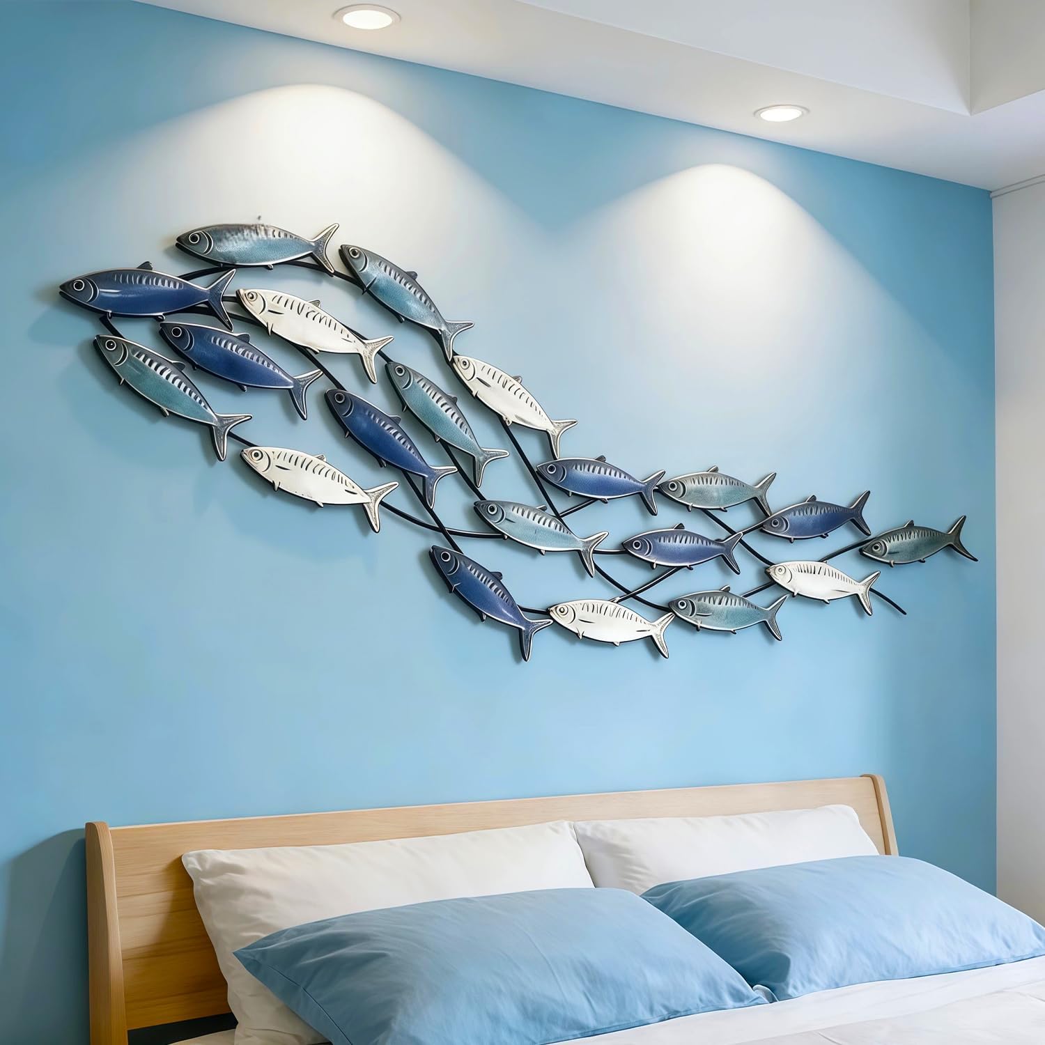 ZZYYZZ Metal Fish Wall Art, Large Metal Fish Wall Decor, Coastal Nautical Wall Sculpture, School of Fish Wall Decoration, for Living Room Outdoor Ocean Beach, Large Size 59" x 16.5"