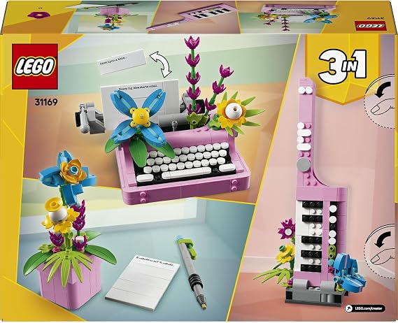 LEGO Creator 3’ü 1 Arada Çiçekli Daktilo 31169-8 Yaş ve Üzeri Çocuklar için Keytar veya Saksıya Dönüşebilen Yaratıcı Oyuncak Yapım Seti, Doğum Günü Hediyesi (363 Parça)