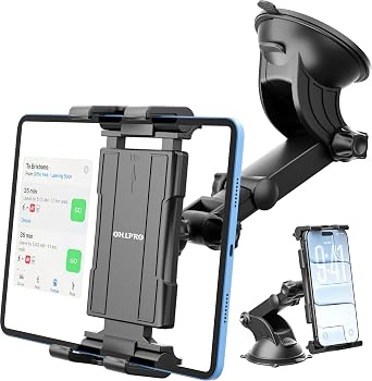 OHLPRO Tablet Holder for Car Dashboard & Windshield, 80mm Large Suction Cup Mount, 360 Rotating Adjustable Arm iPad Holder for Truck, SUV, Semi & Boat, Fits 5-13" iPad Pro/Air/Mini, Galaxy