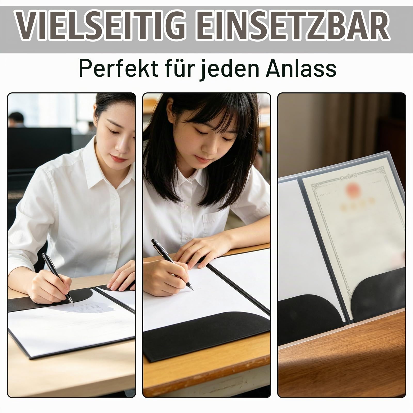 CYEER 50er Set Präsentationsmappe A4 Schwarz – Hochwertige Dokumentenmappe aus Karton mit Visitenkartenschlitz – Elegante Sammelmappe für Business, Angebote, Bewerbungen & Projekte
