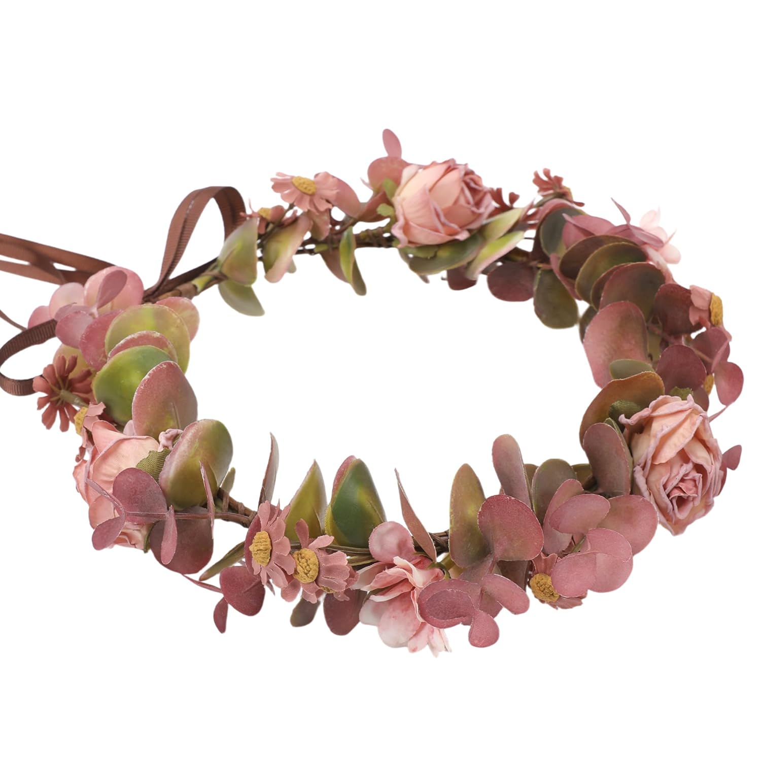 Fairy Pink Flower Crown, Artificial Vintage Rose Flower Headband, Fairy Forest Floral Headpiece for Women Girls Renaissance Wedding Halloween Cosplay Costume Hair Accessories