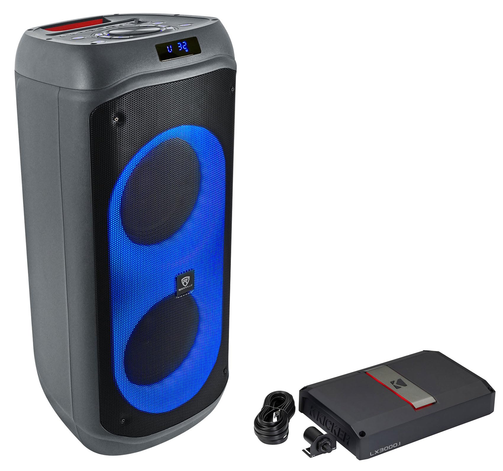 Audiosavings Bundle: Kicker 51LX30001 3000W Monoblock Class-D Car Amplifier Bundle with Rockville BASS Party 8 Dual 8