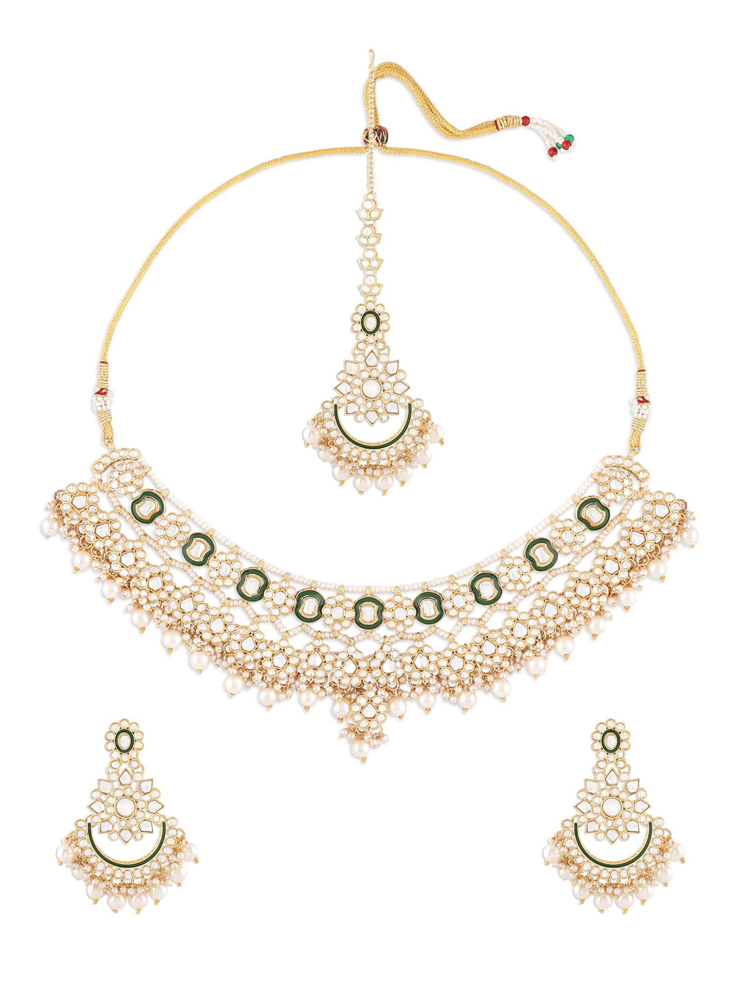 ZAVERI PEARLS Green Meenakari Bridal Kundan Pearls Choker Necklace Earring & Maangtikka Set For Women-ZPFK17355 (B0CTQTQ8BR) Amazon Price History, Amazon Price Tracker