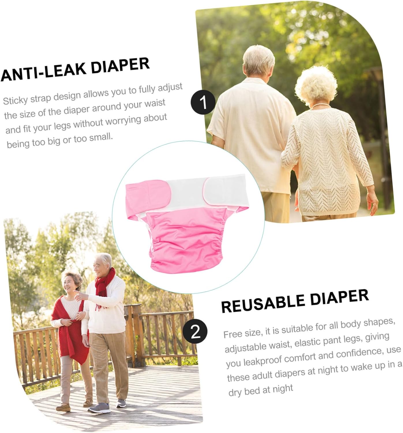 Washable Adult Diaper for Adjustable Leak Briefs Soft Cloth Material for Men and Women for Postpartum and Use