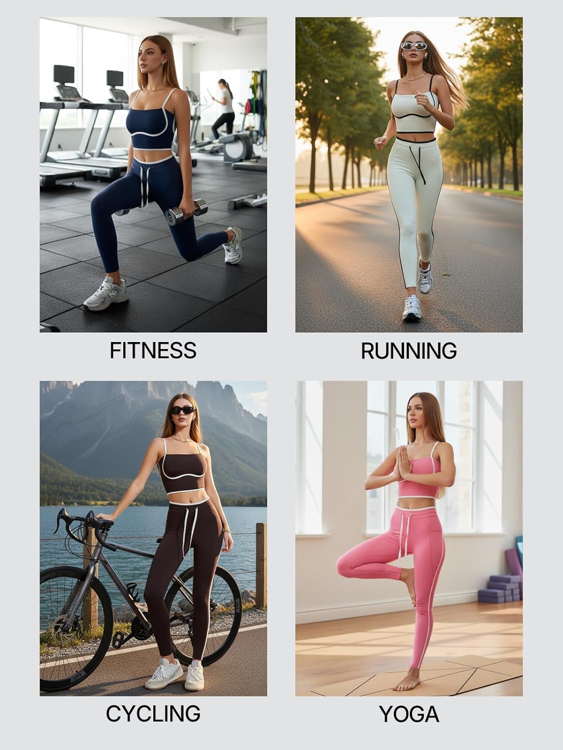 Women's 2 Piece Workout Set with Pockets Square Neck High Waist Leggings for Gym Tennis Golf Yoga Running Pilates Outfits - Image 5