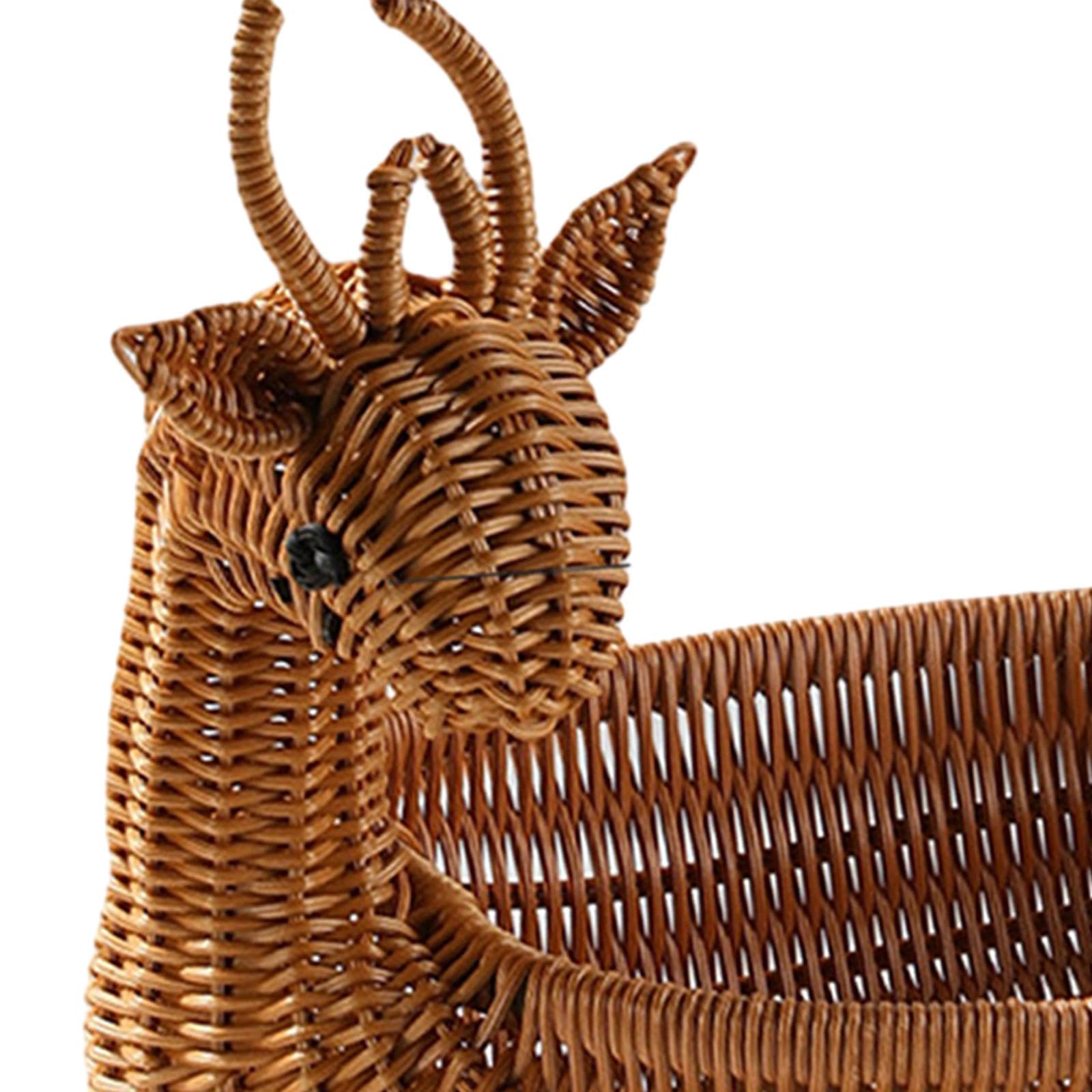 ?????? Rattan Animal Fruit Basket, Kitchen Organizer, Snack Serving Bowl, Woven Bread Basket Portable Woven Food Storage Bowl for Food, Picnic, Desktop, L
