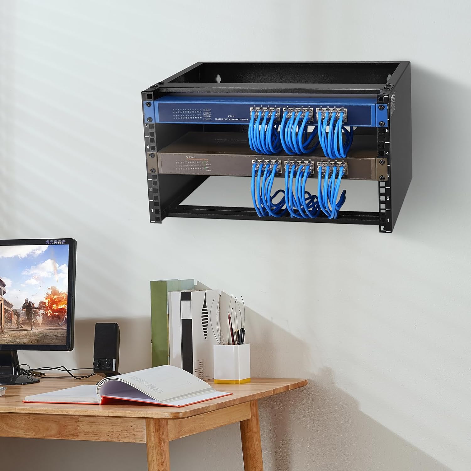 VEVOR 6U Network Rack, 14 in Deep Wall Mount Server Rack, 19" Patch Panel Bracket for Shallow Server and IT Equipment, Network Switches, 50 lbs Max Weight Capacity