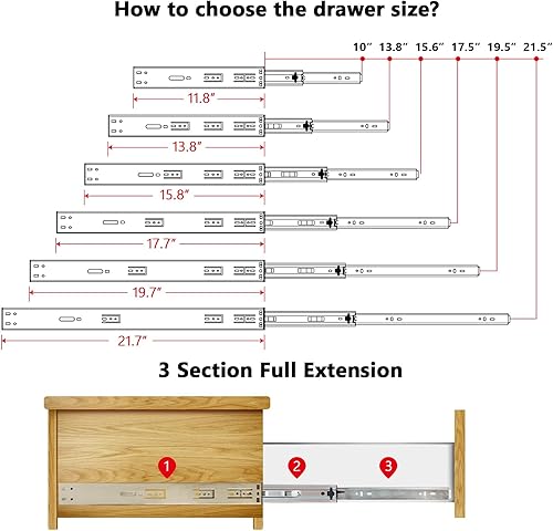 Miniatura 2 de Plusmart - Diapositivas para cajones de 14 pulgadas, deslizadores de rodamiento de bolas de extensión completa, 3 pliegues, 150 libras, 2 pares