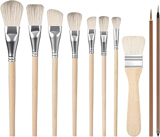 10PCS Pottery Glaze Brushes, Goat Hair Mop & Blending Brush Set, Ceramic Brush Sets, Blending Mop Brushes, Watercolor Wool Paintbrush Sets for Oil Pottery Art Painting