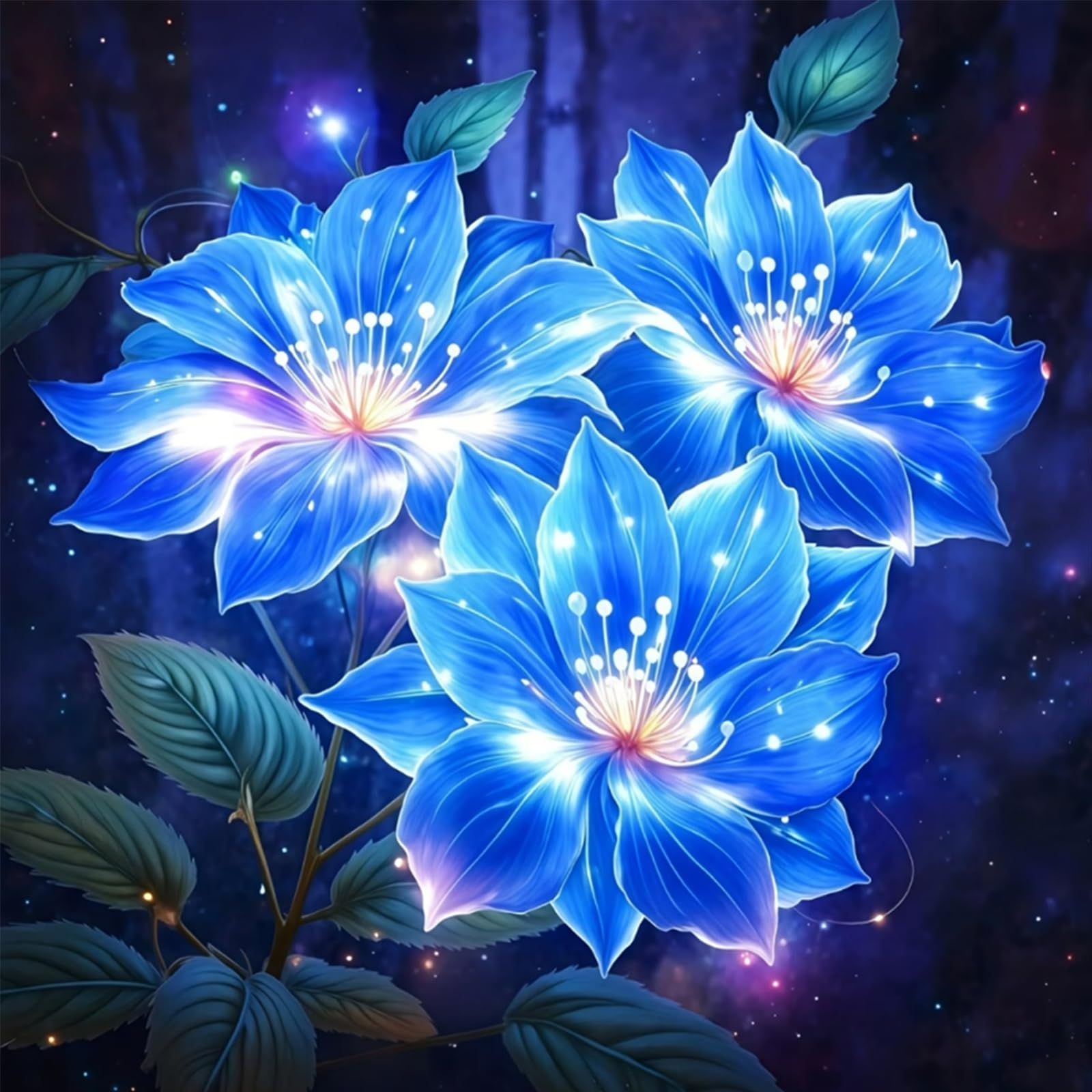 Poetrydraw Glowing Flowers Full Diy 5D Round Drill Diamond Art Painting Kits For Adults/Beginners Home Decor Diamond Art Paintings Picture Arts Craft 40X40cm (Glowing Flowers)