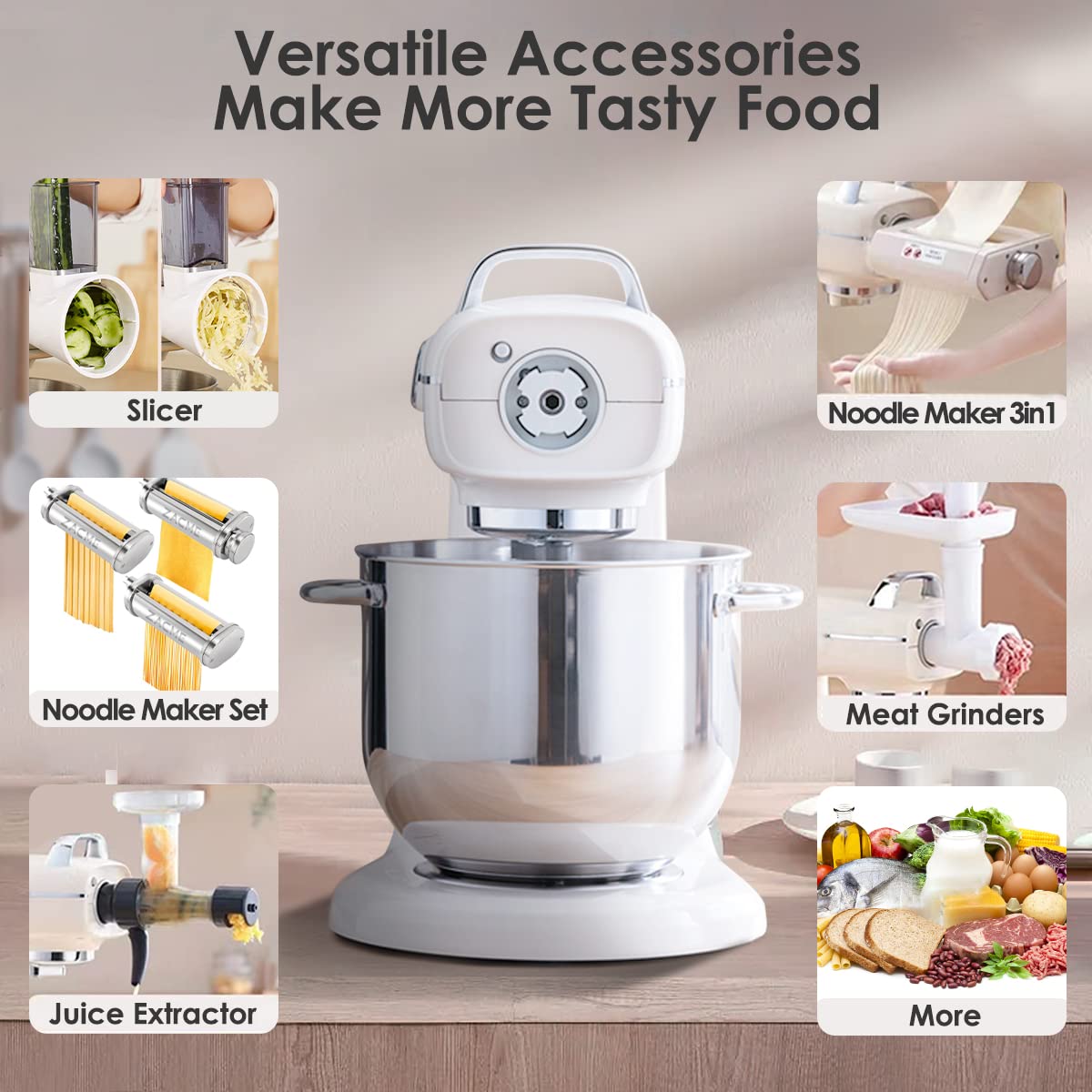 Robot kuchenny ZACME KMA0270 1500 W, maszyna do ugniatania, 8L, robot kuchenny, 11 prędkości, 3 innych akcesoriów w zestawie, hak do ugniatania, mieszadło płaskie, trzepaczka