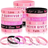 Vista 1 de JUNEBRUSHS 42 piezas de accesorios de concientización sobre el cáncer de mama, pulseras de silicona Esperanza Fe Fuerza Coraje, pulseras accesorios
