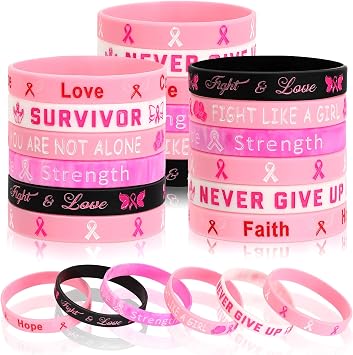 JUNEBRUSHS 42pcs Breast Cancer Awareness Accessories Silicone Bracelets