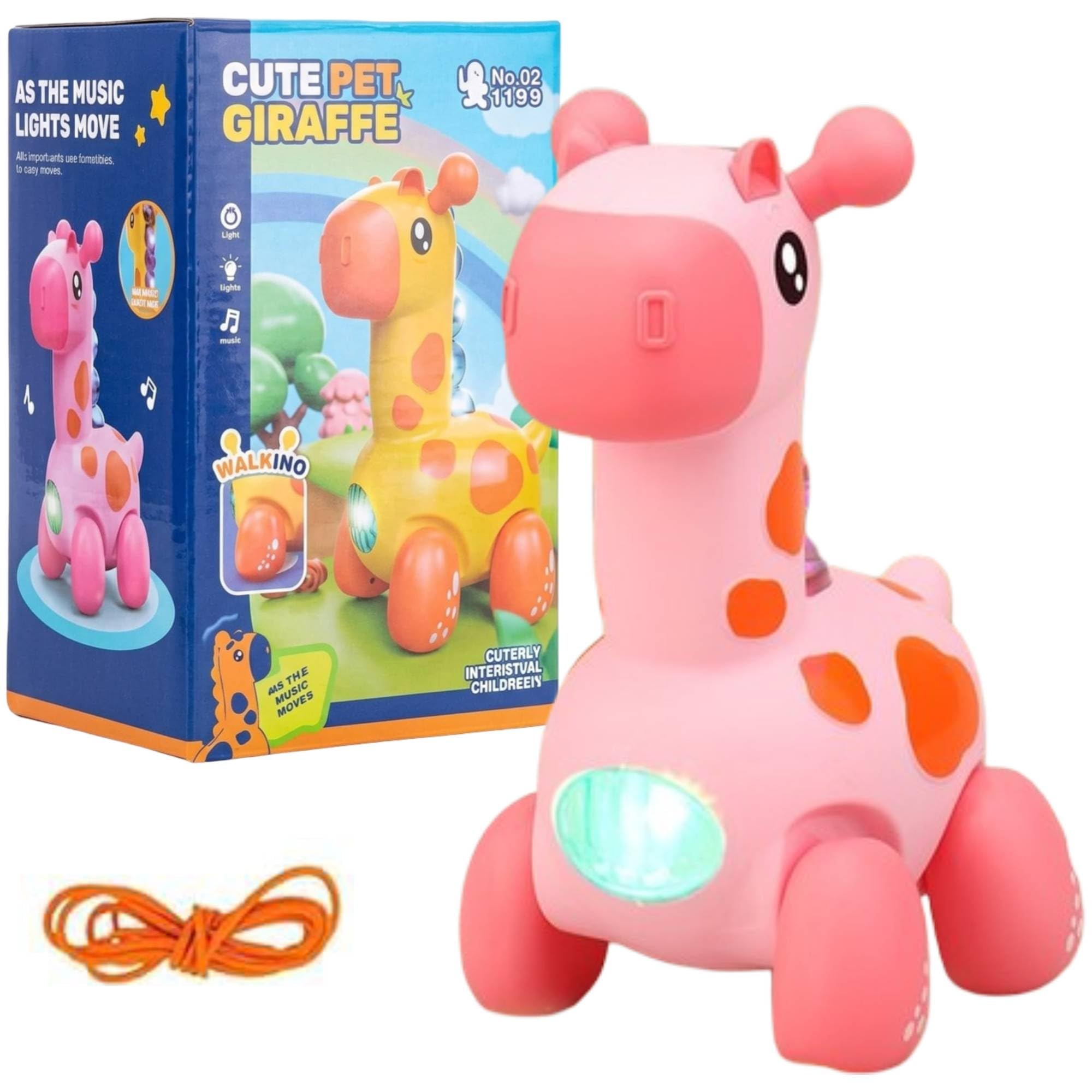 SHAKTISM Cute Giraffe Musical Toy for Kids with Light & Sound | Battery Operated Automatic Walking Giraffe Toy with Flashing Lights & Music | Cartoon Animal Toy for Boys & Girls (Pink) (Pink)-image-3