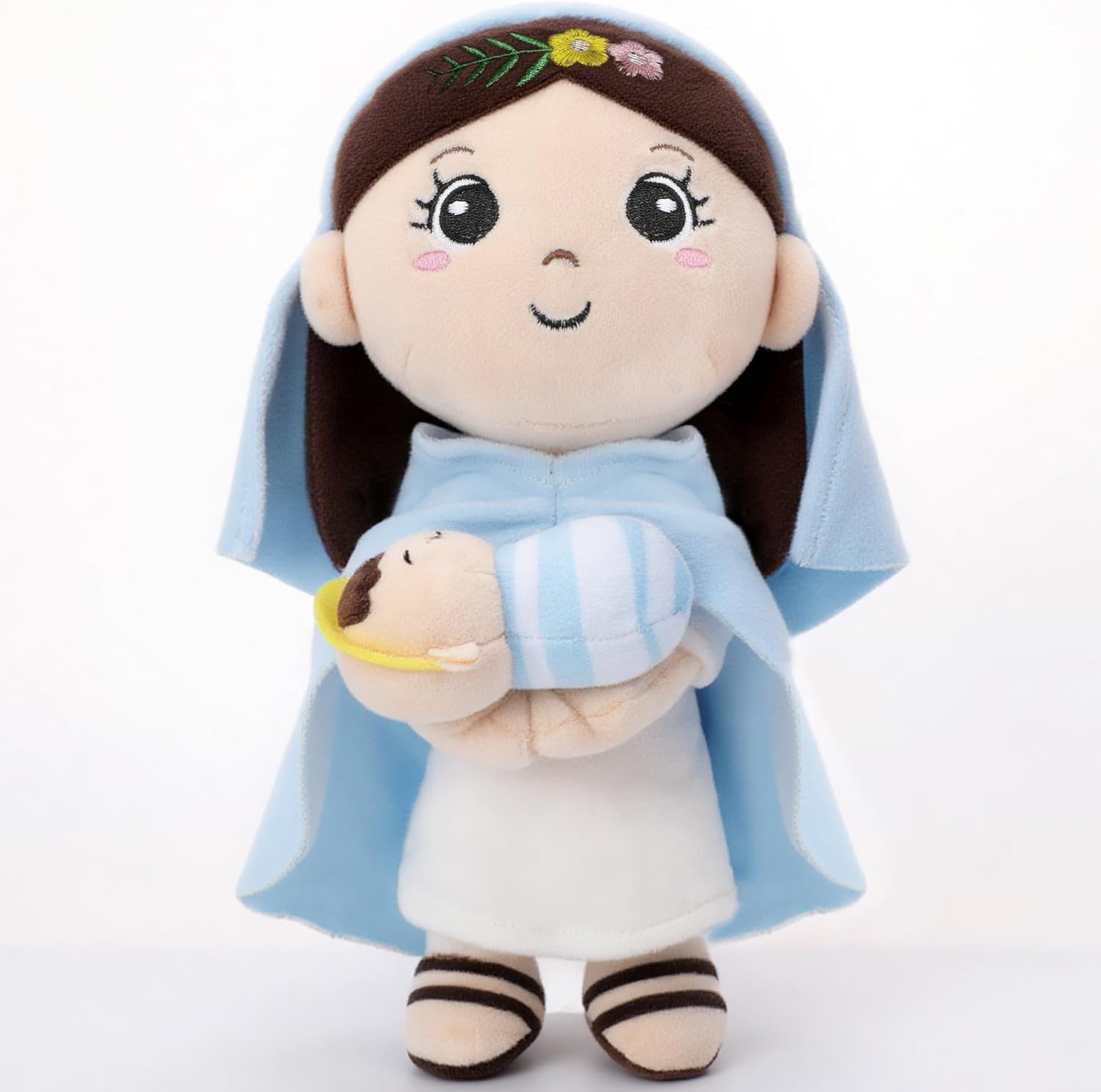 Mary Kids' Plush Toy Pillow – Exquisite Virgin Mary Baby Jesus Doll Perfect for First Communion 12 Inch