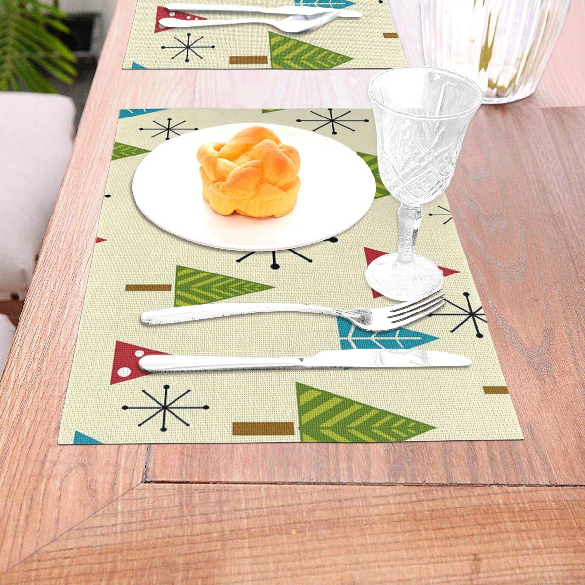 not Mid Century Modern Christmas Trees Woven Placemat6 Piece Set of Placemats Pc Party Kitchen Dining Room Home Table Food Dinnerware Tableware Dishware Dishes Mat