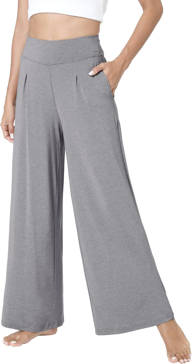 GYS Bamboo Viscose Pajama Pants for Women, Soft Wide Leg Flowy Palazzo Lounge Pants Comfy Pajama Bottoms with Pockets