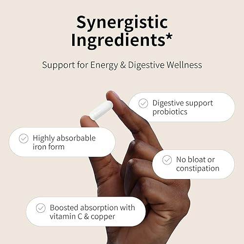 Miniatura 5 de Nourished Natural Health ProbIron - Suplemento probiótico + hierro para mujer potenciado con vitamina C y cobre, fórmula vegana para energía y