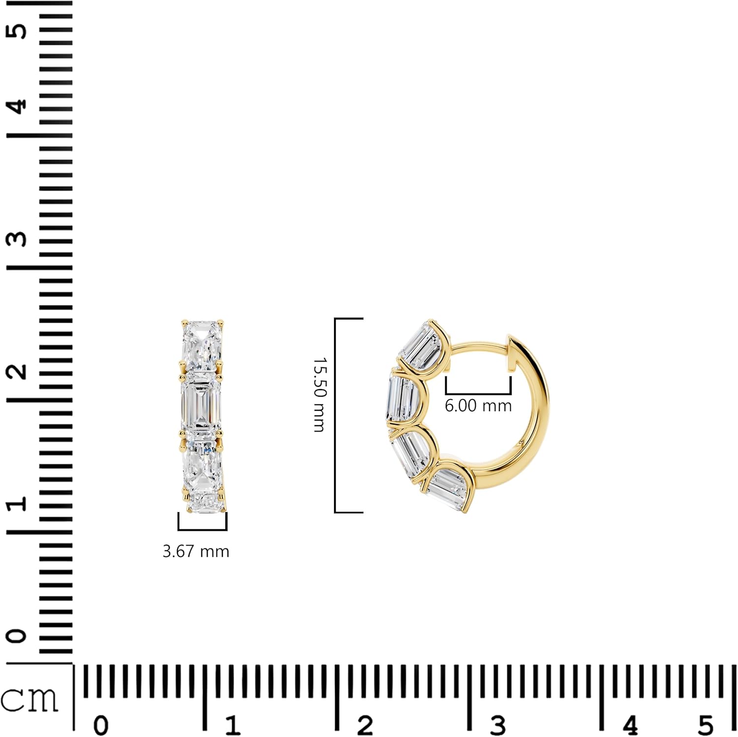 3.6 Cttw Emerald Cut Moissanite Huggie Earrings for Women in 14K Gold Plated 925 Sterling Silver Dainty Hoop Earrings Lab Created Moissanite D Color VVS1 Clarity, Jewelry Gift for Her Hoop 15mm - Image 4