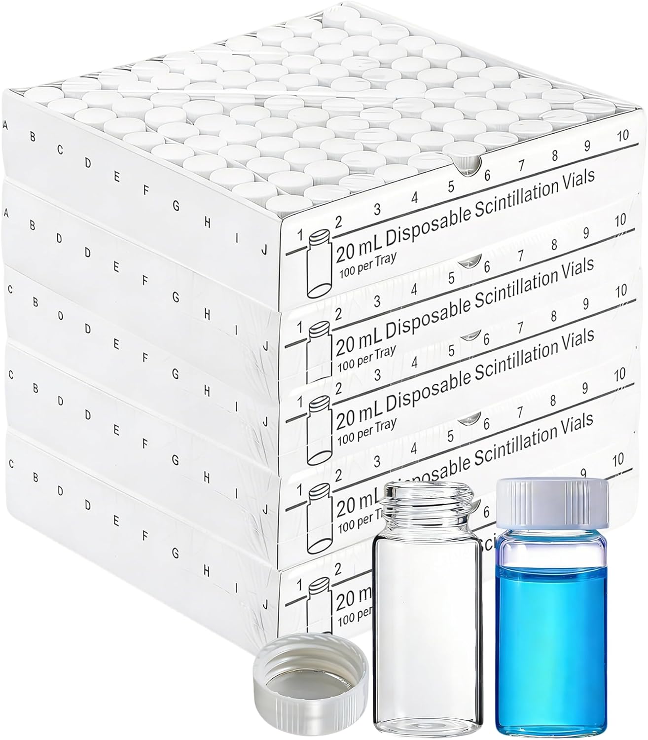 20 ml Scintillation Vials - 10 PCS Borosilicate Glass Vials with 22-400 White Screw Caps - Polypropylene Caps with Silver Aluminum Foil PE Liner - Lab Liquid Scintillation Counting Vial