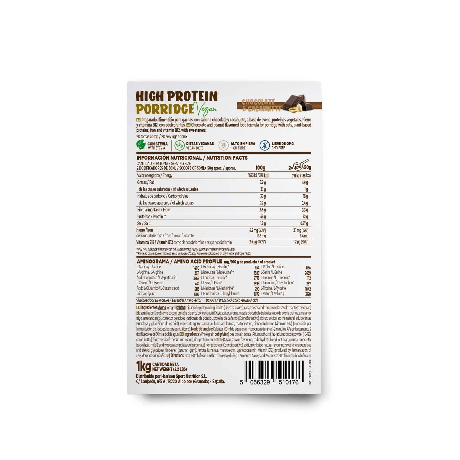 HSN Gachas de Avena Proteicas Veganas Chocolate Cacahuete 1 kg Porridge Proteico