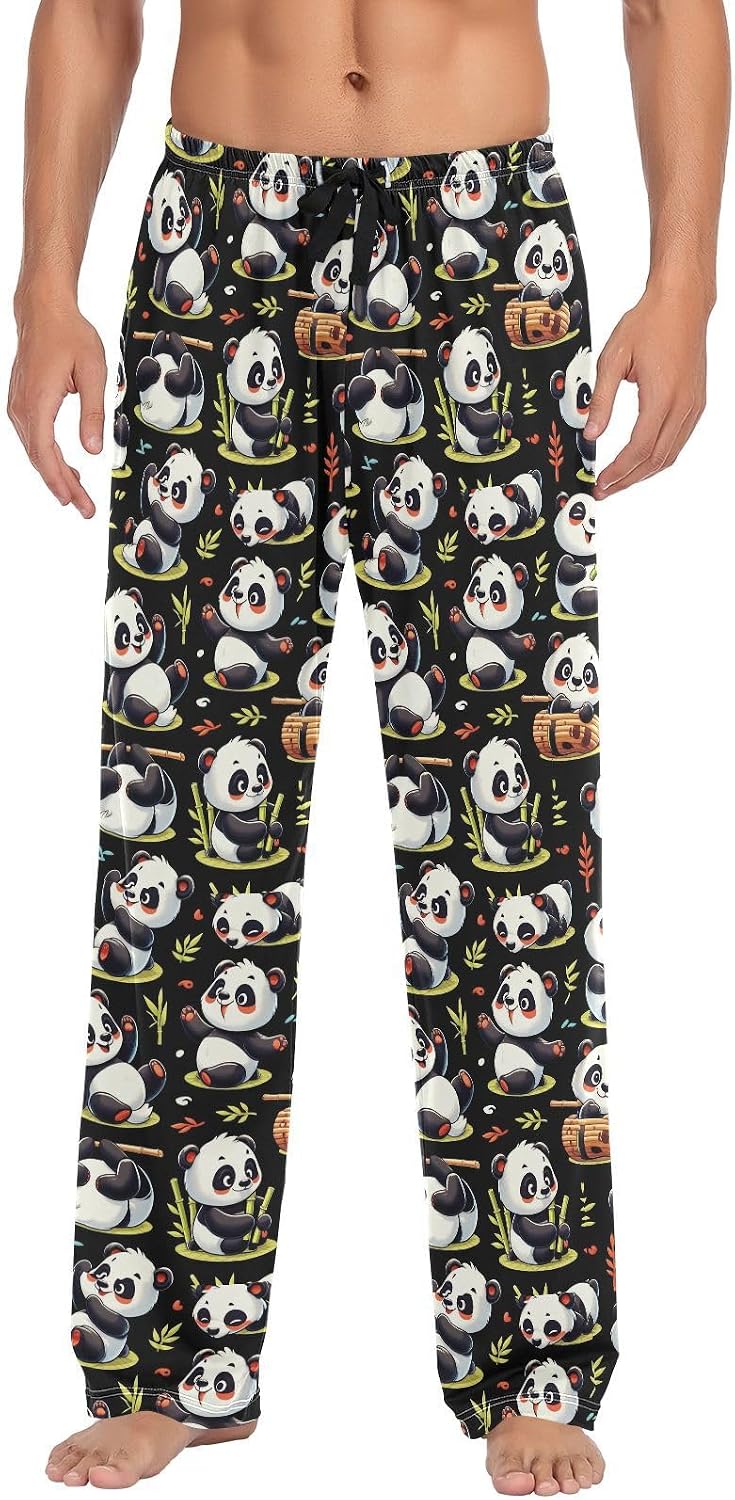 ALAZA Cute Panda Cartoon Men's Sleepwear Mens Pajama Pants Bottoms with Pockets, S