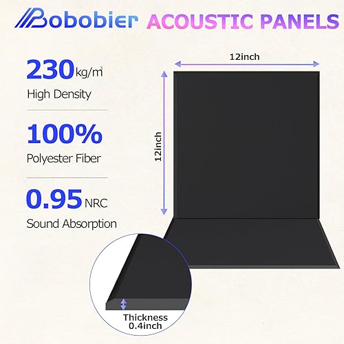 Miniatura 2 de Paquete de 18 paneles acústicos autoadhesivos, paneles de espuma a prueba de sonido de 12 x 12 x 0.4 pulgadas, paneles de sonido de alta densidad,