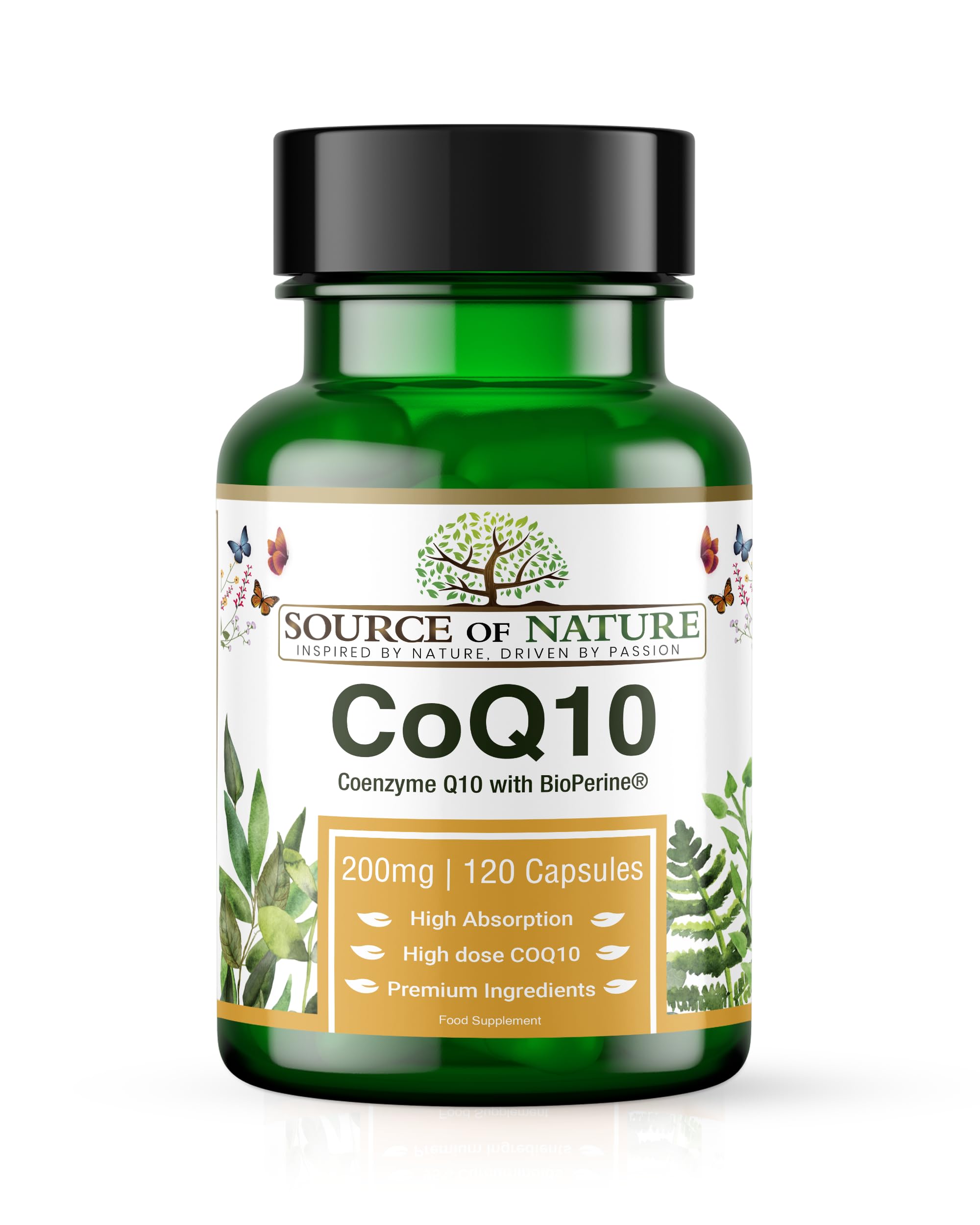 Source of Nature® Coenzyme Q10 200mg - 120 Vegan Capsules (4-Month Supply) | Naturally Fermented Bioidentical Ubiquinone | High Strength & 99% Pure | with BioPerine® Black Pepper Extract