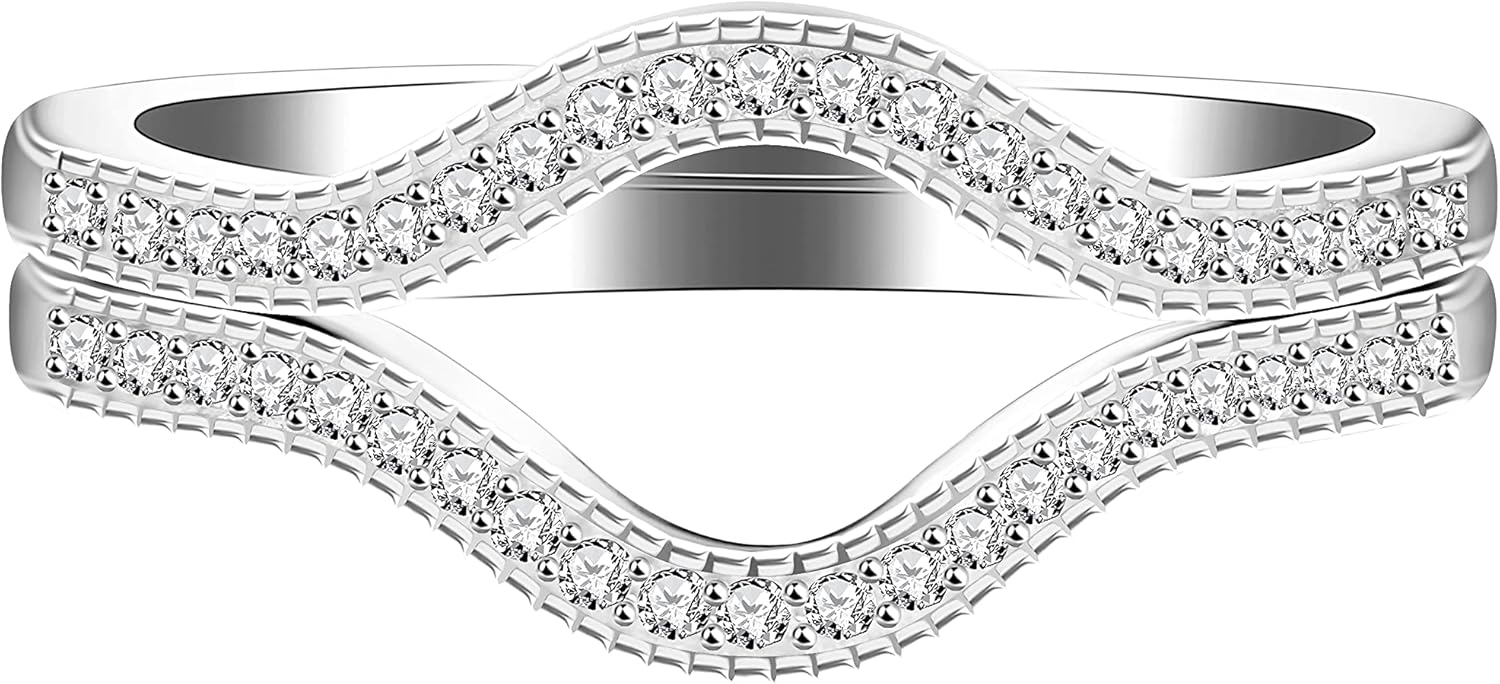 Uloveido Women's 925 Sterling Silver Cubic ZIrconia Curved Stackable Rings Set 2pcs Half Eternity Wedding Engagement Guard Enhancer Y1527
