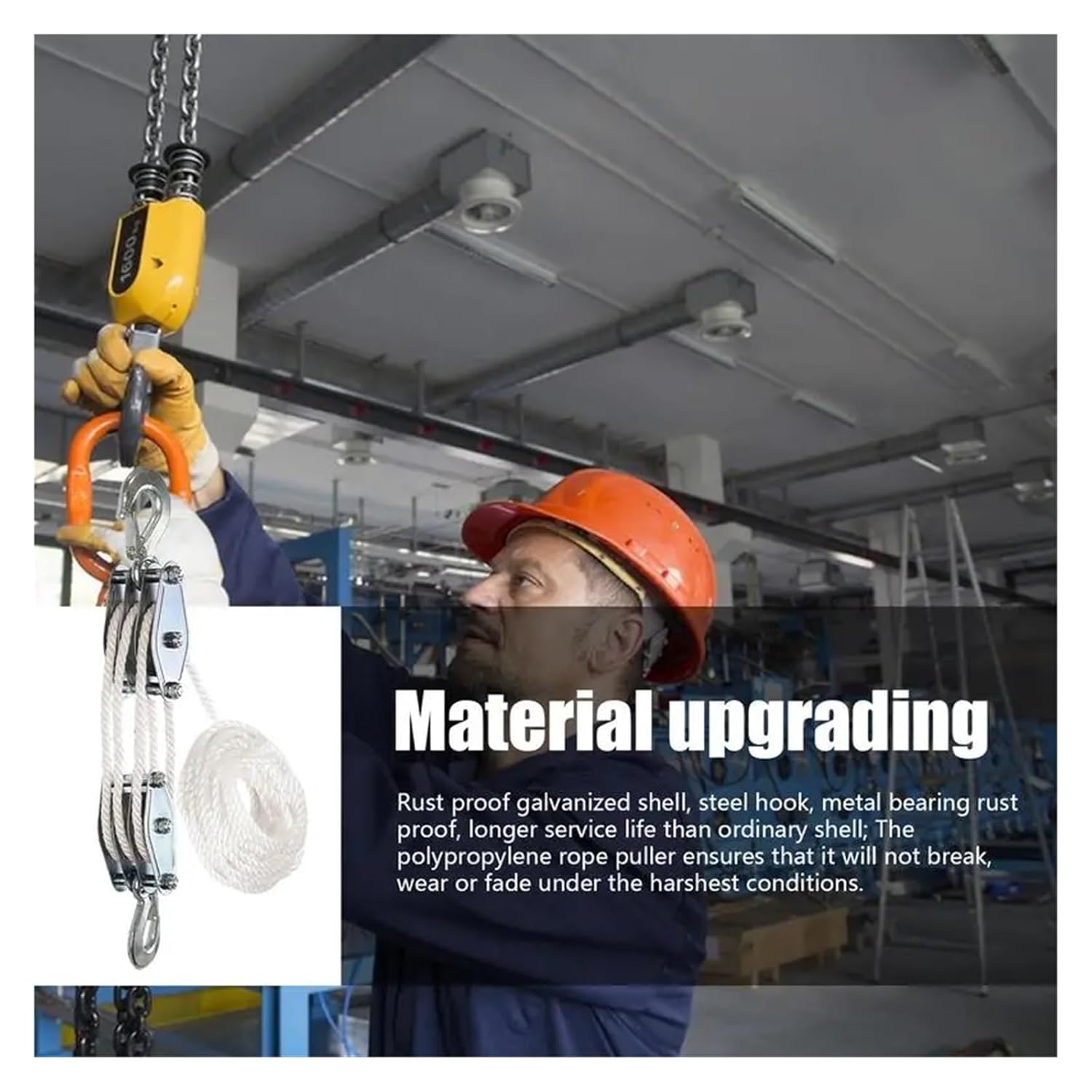 スイベルフック ブロックアンドタックルローププーリーホイスト、6:1の揚力、多機能ヘビーデューティープーリーシステム、2200ポンド