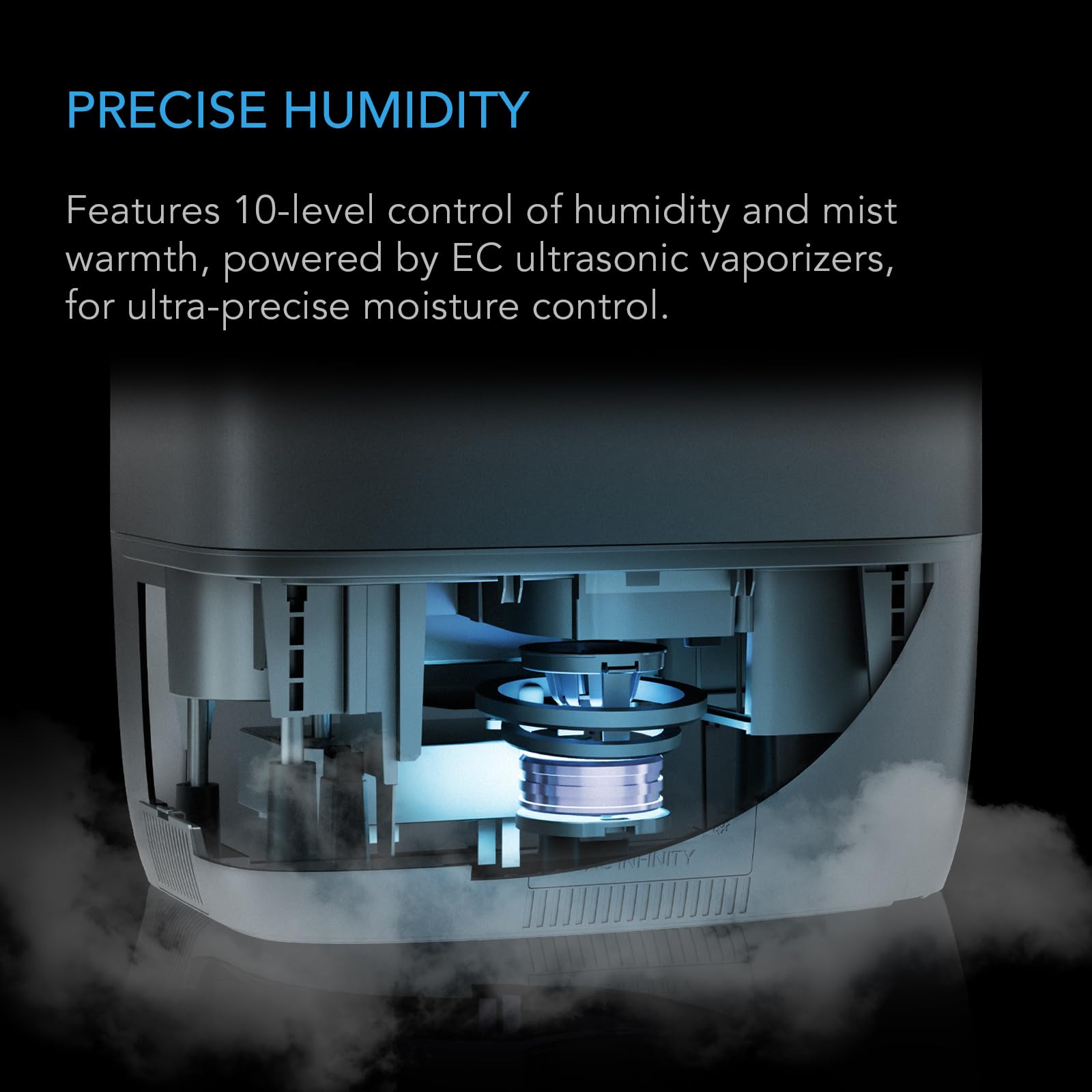 AC Infinity CLOUDFORGE T5, Humidificador de plantas de niebla cálida de 9 L con controles de humedad VPD de 10 niveles, vaporizador caliente/frío para todos los climas, purificación continua de agua