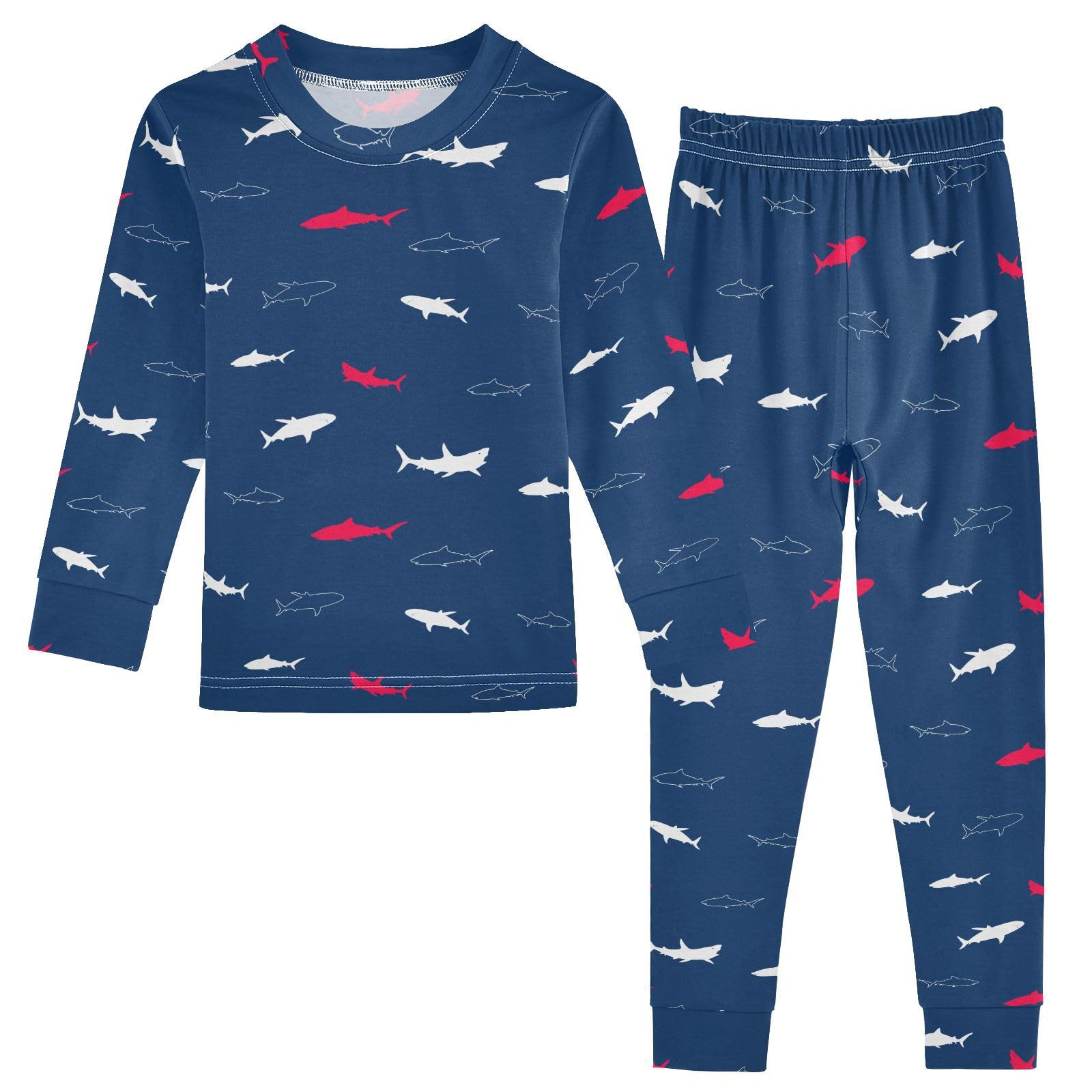 JHKKU Shark Pajamas Set Cotton 2 Piece Soft Comfy Pjs Long Sleeve Lounge Sleepwear 8Y