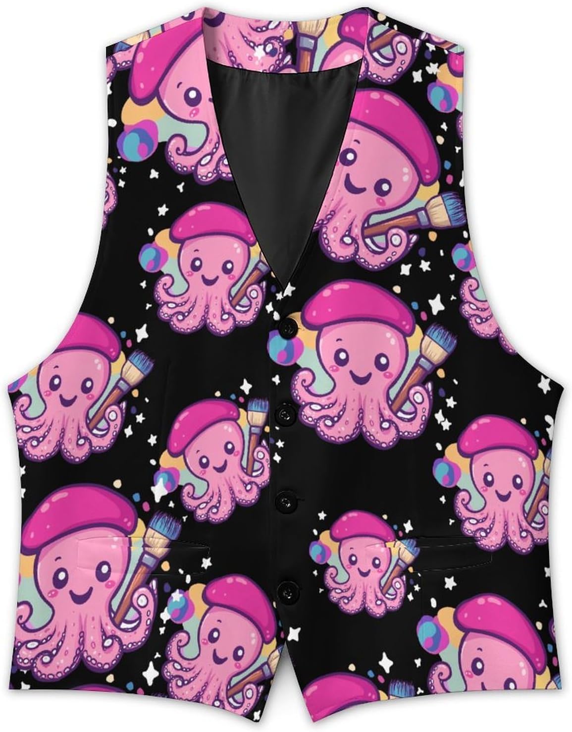 Painters Octopuss Artist Suit Vest for Men Casual Business Tuxedo Slim Fit Suit Vests Lightweight Waistcoat