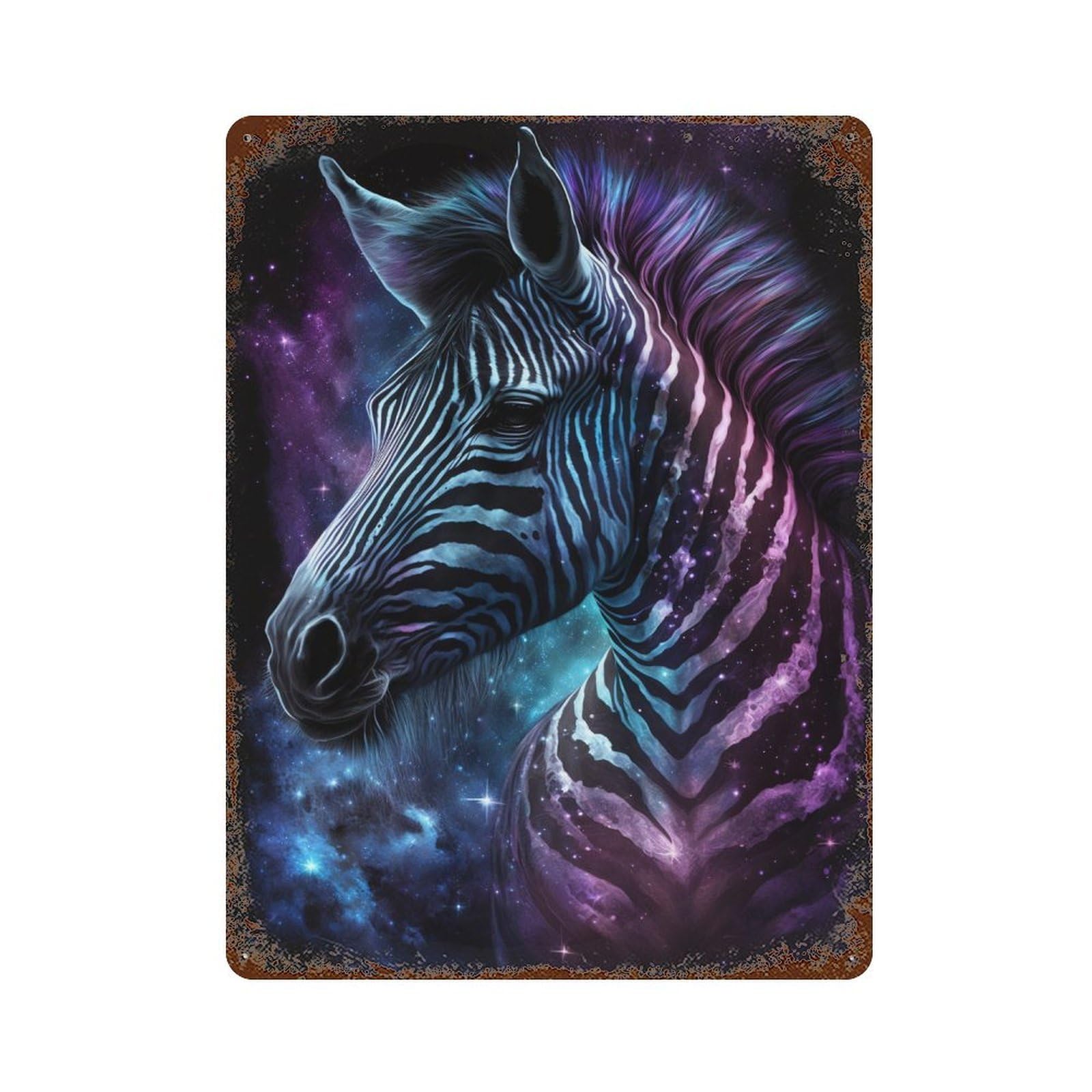 Rustic Tin Plaque with Cosmic Zebra Art Print-1 Design 15.7"x11.8", for Pub, Kitchen And Man Cave Decor, Old School Wall Decor