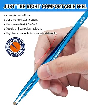 Precision Tweezers, Stainless Steel Fine-Pointed Tweezers for Electronics, Crafts, Soldering, PCB Rework, Repair, Laboratory Work, and Jewelry-Making Tweezers #HST-11
