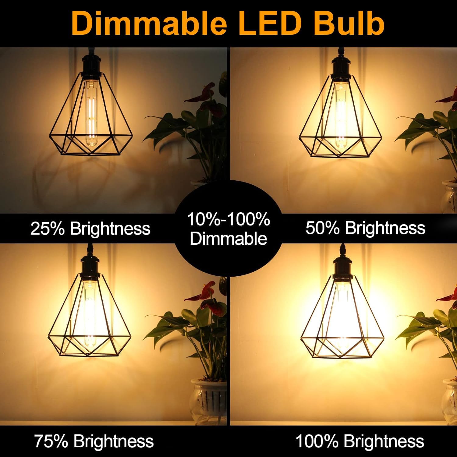 7.3 Inch T10 LED Bulb 6W (Equal 60W), Jacqueny 2PCS Dimmable Clear T10 LED E26 High Output 2700K Warm White, No-Flicker Edison T30/T10 Tubular Light Bulb 600LM, Long Lifetime For Wall Sconces, Pendant