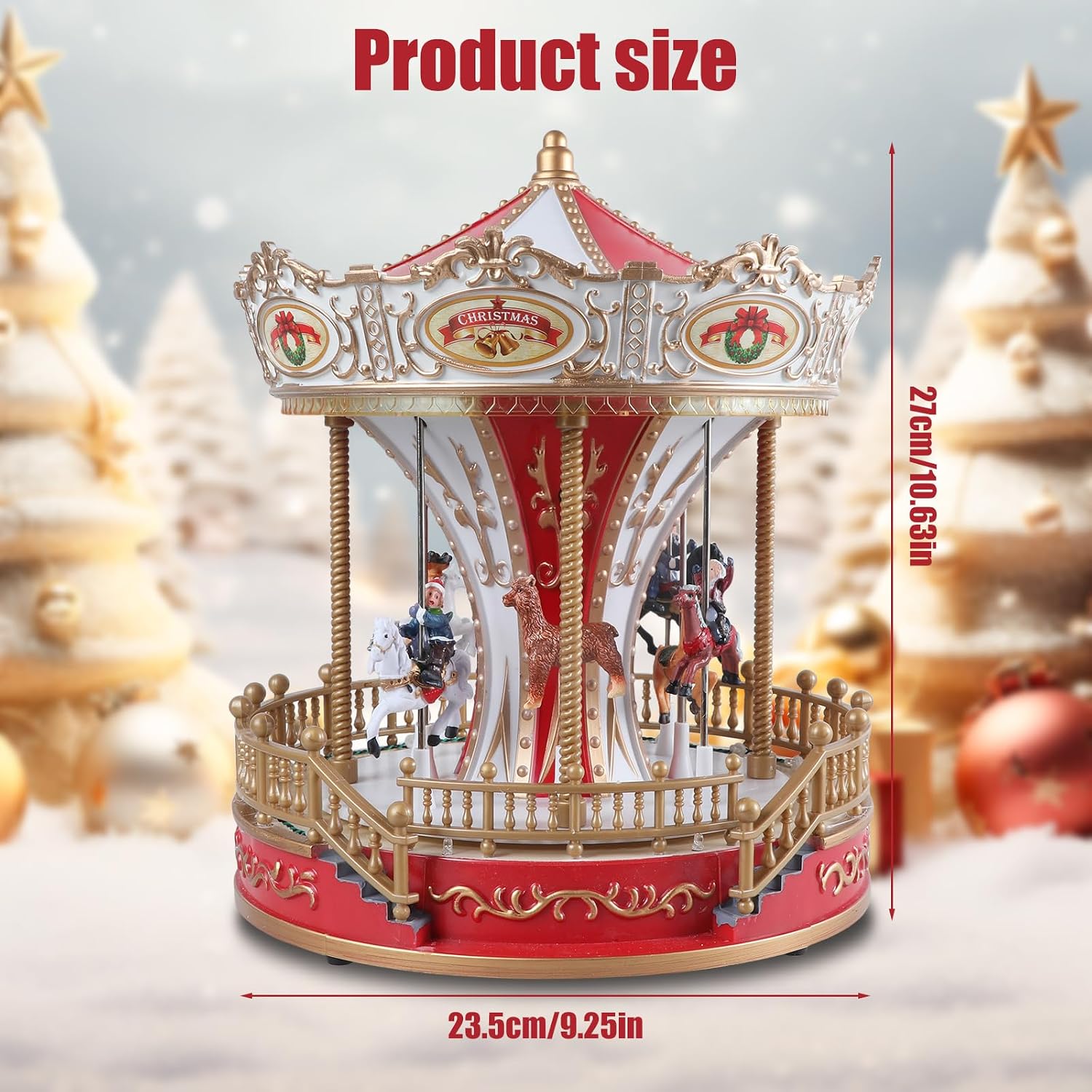 ミュージカル クリスマス 渦巻く馬 装飾 オーナメント LED ライトアップ 【自己】 回転フィギュア 季節のホリデーパーテ
